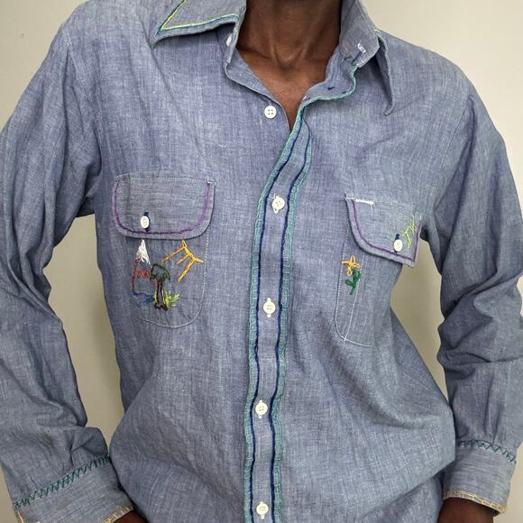 VINTAGE | JCPENNY Big MAC Cotton Chambray Shirt Embroidered Size M - Picture 3 of 10